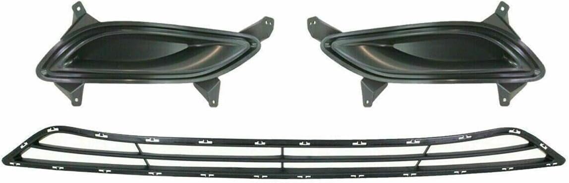 Front Upper & Lower Grille Primed + Hood Molding Chrome + Fog Light Cover Right Passenger & Left Driver Side Direct Replacement Compatible With Hyundai Sonata 2011-2013 HY1036114