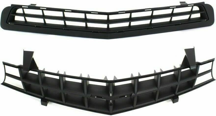 Front Upper Textured & Lower Grille Primed Shell and Insert Plastic Direct Replacement Compatible With Chevrolet Camaro 2010-2013 92243533 92228228 GM1200620 GM1036125