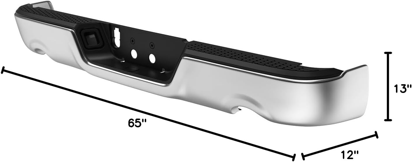 Rear Bumper Assembly Chrome Steel with Dual Exhaust & Without Sensor Holes Direct Replacement Compatible With 2009-2018 Dodge Ram 1500 CH1103118