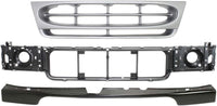 AUTOS PARTS PLUS Front Grille Silver Shell & Insert + Header Panel ABS Plastic + Bumper Filler Stone Deflector Primed Direct Replacement Compatible With 1997-2002 Ford E- Class FO1200338 FO1092175