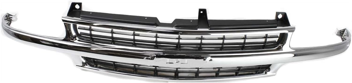 Front Grille Chrome Shell With Cross Bar Insert Direct Replacement Compatible With 2000-2006 Chevrolet Tahoe/Chevrolet Suburban GM1200442 88968934