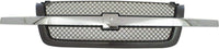 Front Bumper Chrome Steel + Grille + Upper Cover + Lower Valance Air Deflector Textured Direct Replacement Compatible With 2003-2006 Chevrolet Silverado 1500 GM1051110 GM1200489