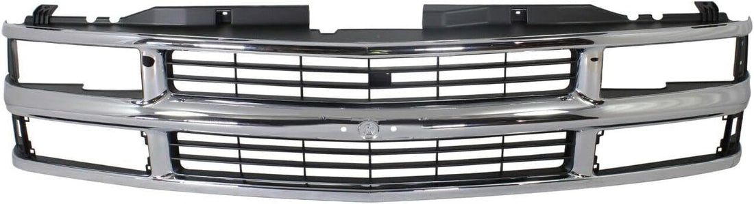 Front Grille Chrome Shell & Insert With Dual Beam Headlamp Direct Replacement Compatible With 1994-2000 Chevrolet / 1994-1999 Suburban C/K Series GM1200238 15981106