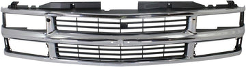 Front Grille Chrome Shell & Insert With Dual Beam Headlamp Direct Replacement Compatible With 1994-2000 Chevrolet / 1994-1999 Suburban C/K Series GM1200238 15981106