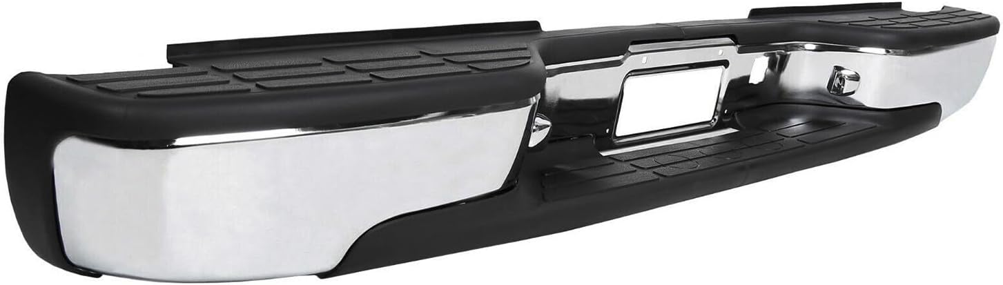Rear Bumper Face Bar Chrome Steel With Mounting Bracket Direct Replacement Compatible With 1999-2006 Chevrolet Silverado 1500 GM1103122 12496085