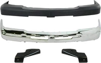 Front Bumper Chrome + Upper Cover Textured + Outer Brackets Left Driver & Right Passenger Side Direct Replacement Compatible With 2003-2006 Chevrolet Silverado 1500 2500HD 3500