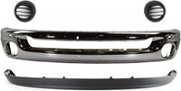 Front Bumper Chrome Steel + Lower Valance Air Deflector Textured + Fog Light Cover Left & Right Side Direct Replacement Compatible With 2002-2009 Dodge Ram 1500/2003-2009 2500 3500