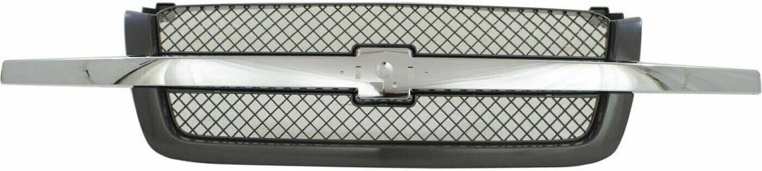 Front Bumper Chrome Steel + Grille + Upper Cover + Lower Valance Textured Direct Replacement Compatible With 2003-2006 Chevrolet Silverado 2500HD 3500 GM1051109 GM1200489 GM1002416