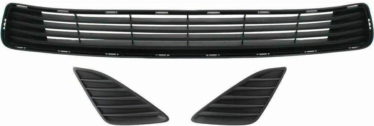 Front Bumper Cover Primed + Lower Grille + Reinforcement Steel + Fog Light Cover Textured Left & Right Side Direct Replacement Compatible With 2012-2014 Toyota Camry TO1000378