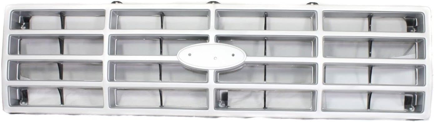 Front Grille Silver Shell & Black Insert Direct Replacement Compatible With 1982-1986 Ford F-Series FO1200117 E3TZ8200F