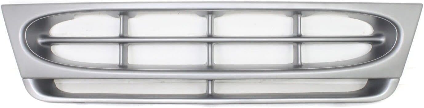AUTOS PARTS PLUS Front Grille Silver Shell & Insert + Header Panel ABS Plastic + Bumper Filler Stone Deflector Primed Direct Replacement Compatible With 1997-2002 Ford E- Class FO1200338 FO1092175