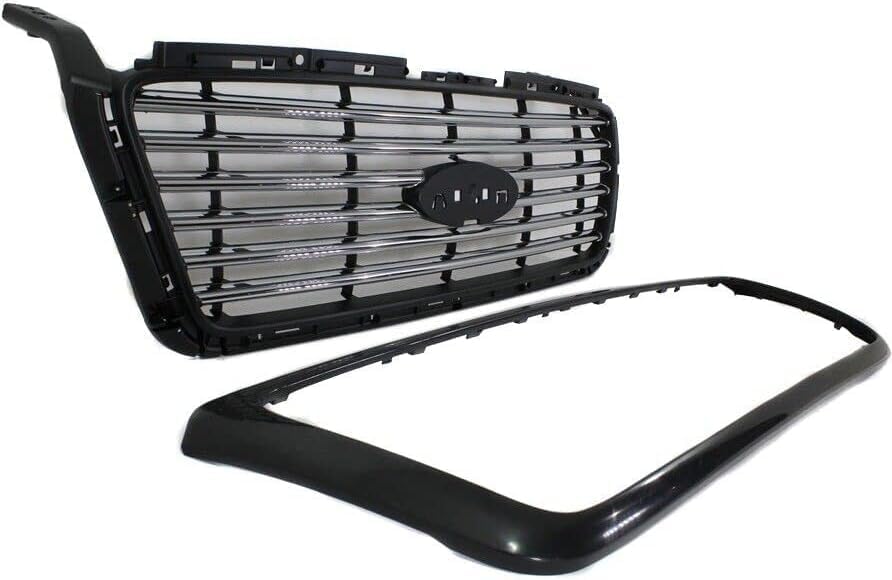 Front Grille Primed Shell And Chrome Billet Style Bar Insert Direct Replacement Compatible With 2006-2008 Ford F-150 FO1200517 6L3Z8200APTM