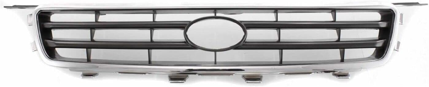 Front Grille Chrome Shell With Painted Silver Insert + Headlights + Corner Lamps Assembly Right Passenger & Left Driver Side Direct Replacement Compatible With Toyota Camry 2000-2001