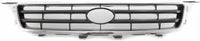 Front Grille Chrome Shell With Painted Silver Insert + Headlights + Corner Lamps Assembly Right Passenger & Left Driver Side Direct Replacement Compatible With Toyota Camry 2000-2001