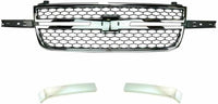 Front Grille + Chrome Moldings + Signal Lamp + Head Lights + Support Brackets Right & Left Side Direct Replacement Compatible With Chevrolet Silverado 2500HD 3500 2003-2006 GM1200546
