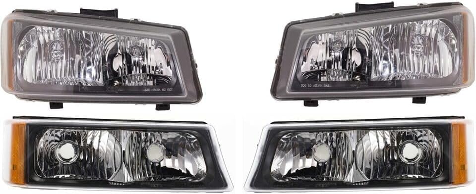 Front Bumper Chrome + Grille + Upper Cover + Lower Valance Textured + Brackets + Headlights + Fog Lamps Left & Right Direct Replacement Compatible With 2003-2006 Chevy Silverado 1500
