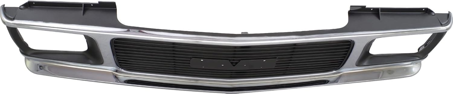 Front Grille Assembly Chrome Shell And Painted Gray Insert With Headlight Holes & Emblem Provision Direct Replacement Compatible With 1992-1994 GMC Jimmy / 1991-1993 Sonoma GM1200346