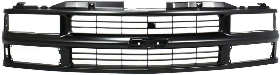 Front Grille Painted Black Shell & Cross Bar Insert With Dual Beam Headlamp Direct Replacement Compatible With 1994-2000 Chevrolet / 1994-1999 Suburban C-K Series GM1200239 15981092