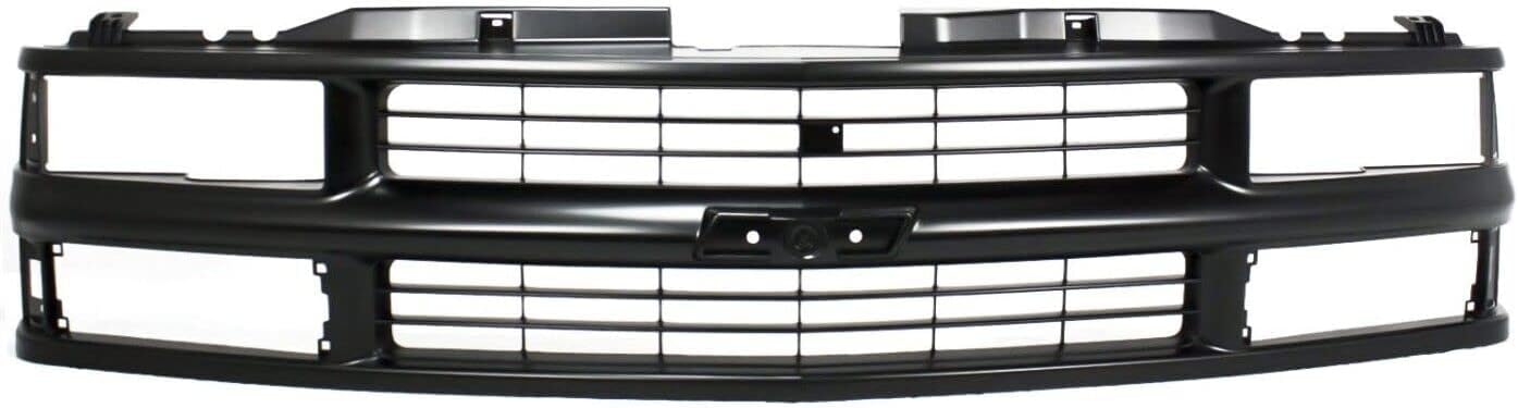 Front Grille Painted Black Shell & Cross Bar Insert With Dual Beam Headlamp Direct Replacement Compatible With 1994-2000 Chevrolet / 1994-1999 Suburban C-K Series GM1200239 15981092
