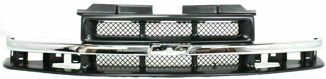 Front Grille Primed With Chrome Center Bar + Signal Lamp + Head Lights Left Driver & Right Passenger Side Direct Replacement Compatible With 1998-2004 Chevrolet S10/Blazer GM1200419