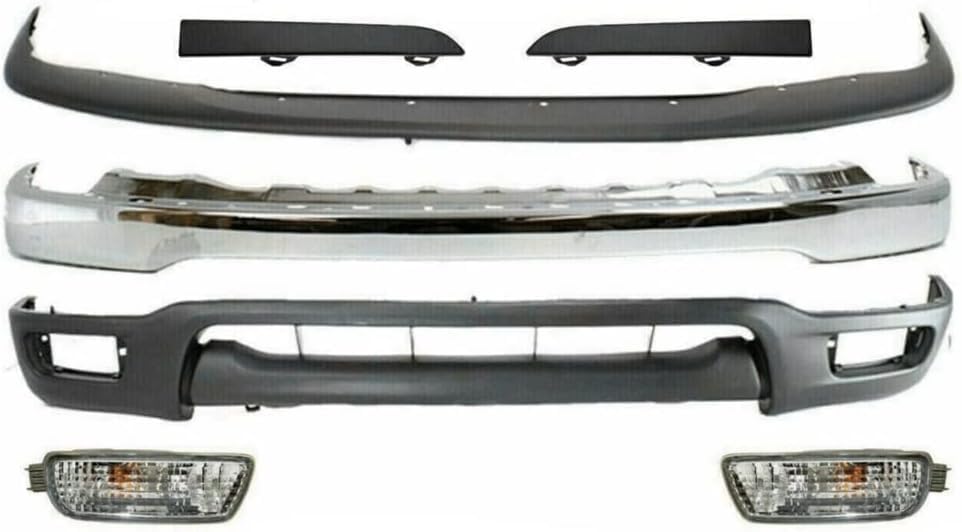 Front Bumper Chrome Steel + Lower Valance + Upper Filler + Head Lamps Fillers + Signal Lights Direct Replacement Compatible With 2001-2004 Toyota Tacoma TO1095196 TO1087112