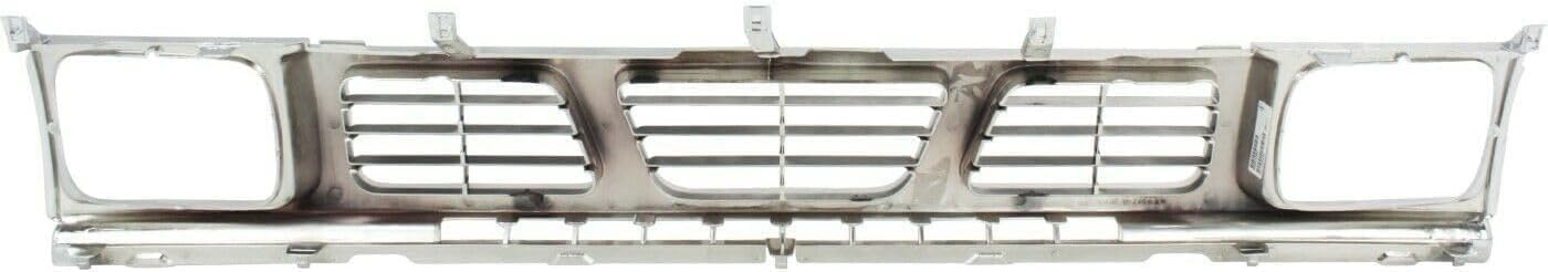 Front Bumper Chrome + Grille + Brackets + Signal Lamp + Light Molding Bezel Left Driver & Right Passenger Side Direct Replacement Compatible With 1996-1997 Nissan Pickup NI1002127