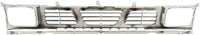 Front Bumper Chrome + Grille + Brackets + Signal Lamp + Light Molding Bezel Left Driver & Right Passenger Side Direct Replacement Compatible With 1996-1997 Nissan Pickup NI1002127