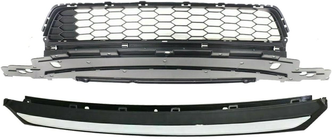 Front Lower Grille Textured + Bumper Molding Chrome Direct Replacement Compatible With 2013-2015 Honda Accord HO1036114 HO1095119 71103T2AA00 71150T2FA00