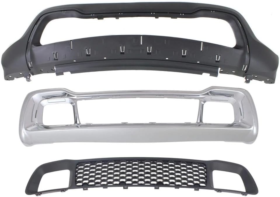 Front Bumper Lower Cover + Grille & Frame Direct Replacement Compatible With 2014-2016 Jeep Grand Cherokee CH1015114 CH1036128 CH1037107 68143076AD 68141936AD 68143105AC