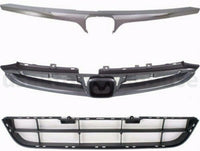 Front Upper Textured + Lower Primed Grille + Chrome Molding Direct Replacement Compatible With 2006-2007 Honda Accord HO1200179 HO1210118 HO1036101 71121SDAA10ZA 71122SDAA10