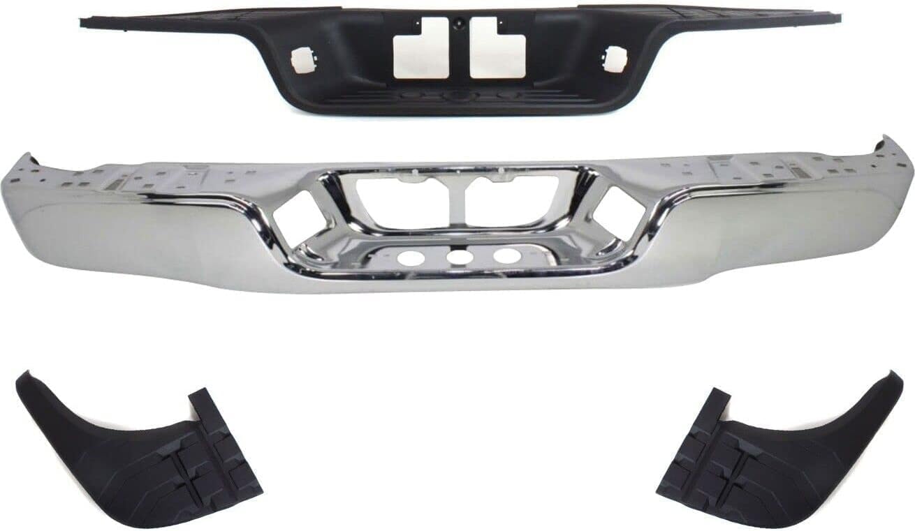 AUTOS PARTS PLUS Rear Bumper Face Bar Chrome Steel + Step Pad Textured + Extensions Right Passenger & Left Driver Side Direct Replacement Compatible With 2007-2013 Toyota Tundra TO1102244 TO1191101