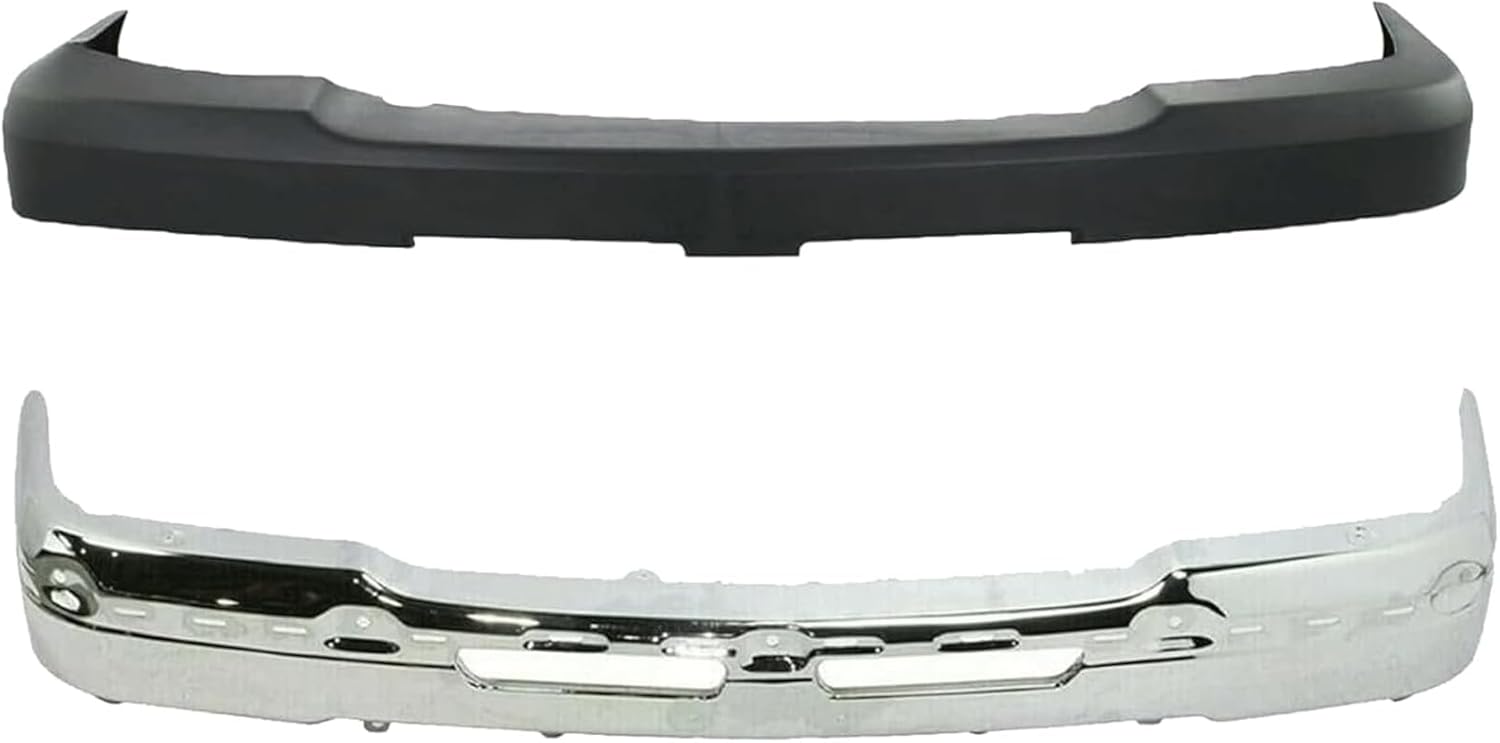 Front Bumper Chrome + Upper Cover Textured + Lower Valance + Brackets Set Right & Left Side Direct Replacement Compatible With 2003-2006 Chevrolet Silverado 2500HD 3500