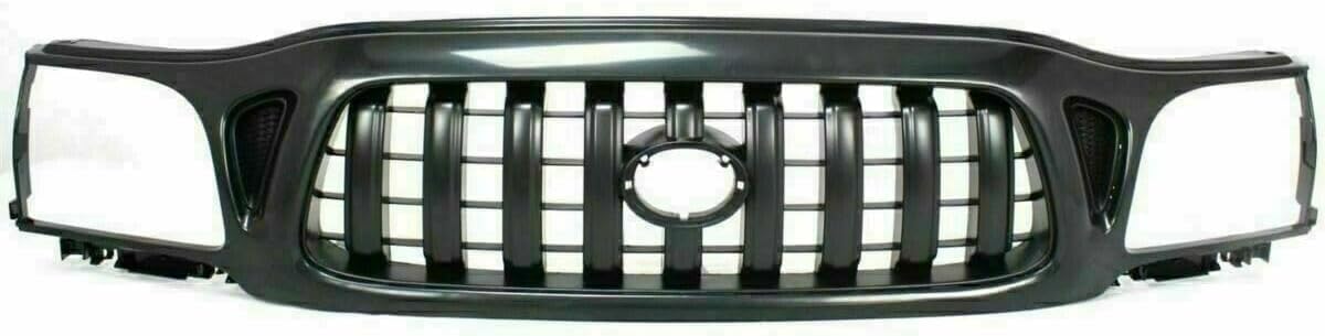 Front Bumper Primed Steel + Grille Assembly + Upper Cover + Lower Valance + Brackets Left & Right Side Direct Replacement Compatible With 2001-2004 Toyota Tacoma 2WD TO1087112