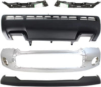 Front Bumper Face Bar Chrome Steel + Upper Cover + Lower Valance Panel + Outer Retainers Left Driver & Right Passenger Side Direct Replacement Compatible With 2010-2013 Toyota Tundra