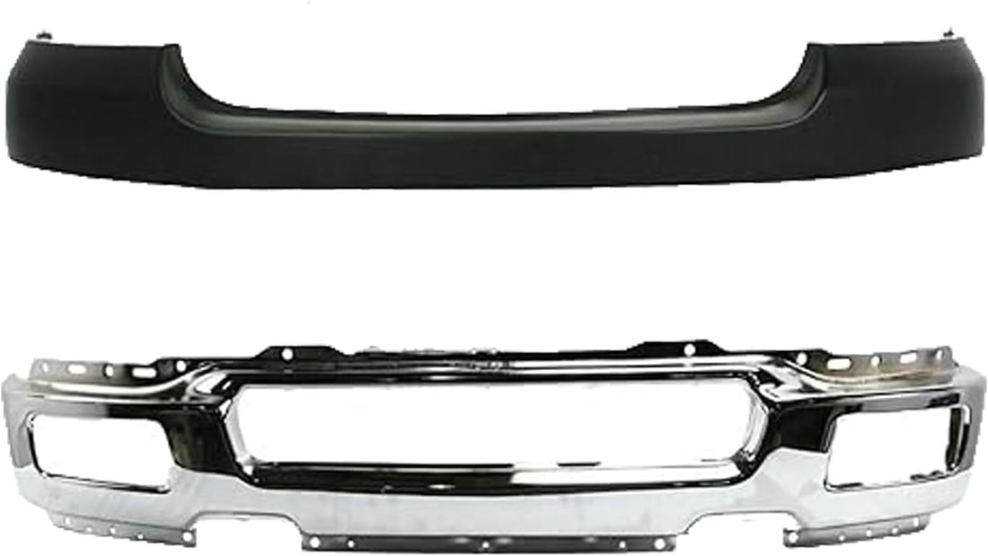 Front Bumper Face Bar Chrome Steel + Upper Cover Primed Direct Replacement Compatible With 2004-2006 Ford F-150 FO1000561 FO1002390 4L3Z17D957DA 4L3Z17757BA