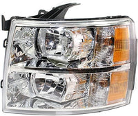 Front Bumper End Cap Chrome Without Fog Light Hole + Headlight Assembly Left Driver & Right Passenger Side Direct Replacement Compatible With 2007-2013 Chevrolet Silverado 1500