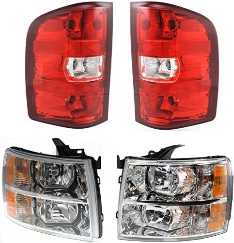 Front Head Light + Tail Lamp Left Driver & Right Passenger Side Direct Replacement Compatible With 2007-2013 Chevrolet Silverado 1500/2007-2014 2500HD 3500HD GM2503280 GM2502280