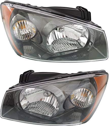 Set Of 2 Front Head Light Assembly Plastic Left Driver & Right Passenger Side Direct Replacement Compatible With 2004-2006 Kia Spectra KI2503117 KI2502117 921022F230 921012F230