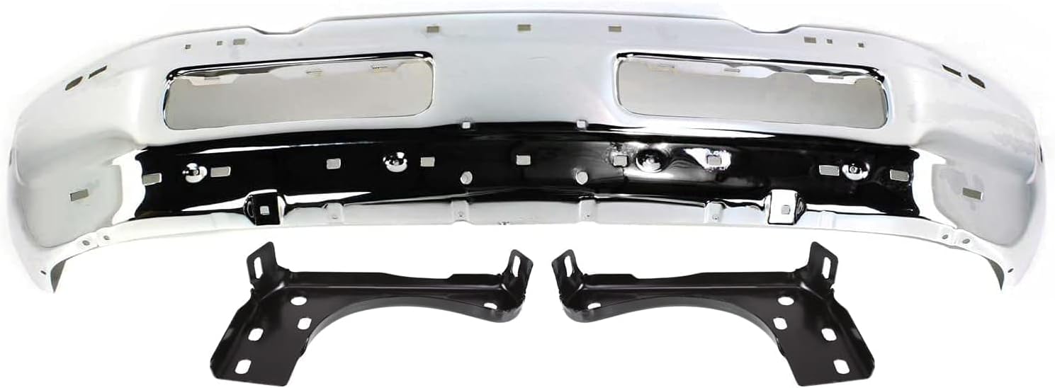 Front Bumper Face Bar Chrome Steel + Inner Brackets Left Driver & Right Passenger Side Direct Replacement Compatible With 1997-2001 Dodge Ram 1500/1997-2002 2500 3500 CH1002256