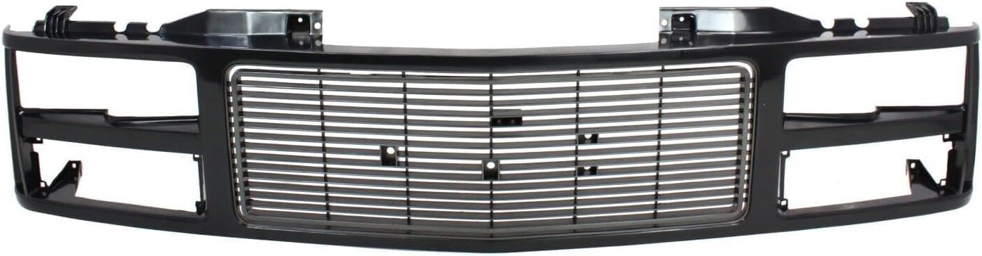 Front Grille Assembly Primed Shell & Insert With Quad Composite Headlights Direct Replacement Compatible With 1988-1993 GMC / 1992-1993 Yukon C/K Series GM1200391 88960432