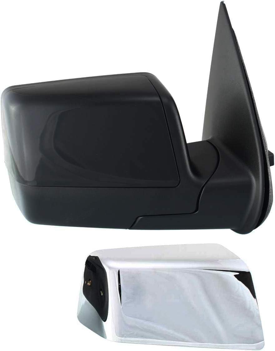 Front Power Mirror Manual Folding Non-Heated Primed With Chrome 2 Caps Right Passenger Side Direct Replacement Compatible With 2006-2010 Ford Explorer FO1321279 FO1321417