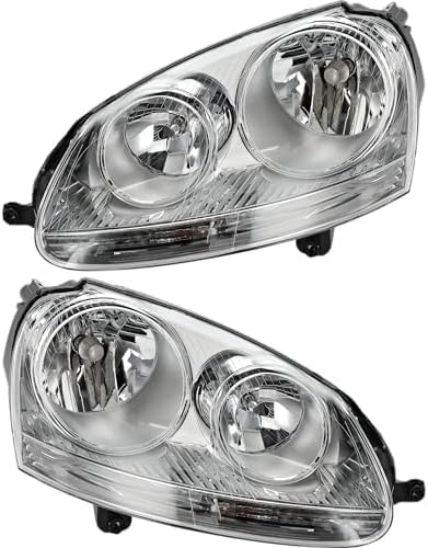 Set Of 2 Front Head Light Assembly Plastic Left Driver & Right Passenger Side Direct Replacement Compatible With 2006 Volkswagen Golf / 2005-2010 Jetta VW2502127 VW2503127