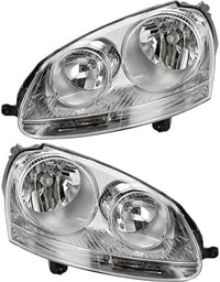 Set Of 2 Front Head Light Assembly Plastic Left Driver & Right Passenger Side Direct Replacement Compatible With 2006 Volkswagen Golf / 2005-2010 Jetta VW2502127 VW2503127