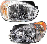 Front Bumper Primed + Upper Grille Black Shell and Insert + Head Light Left Driver & Right Passenger Side Direct Replacement Compatible with 2007-2011 Hyundai Accent