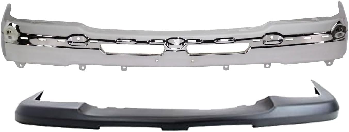 Front Bumper Chrome Steel + Upper Cover + Lower Valance + Extension Textured Direct Replacement Compatible With 2003-2006 Chevrolet Silverado 1500 GM1051110 GM1002416 GM1092200