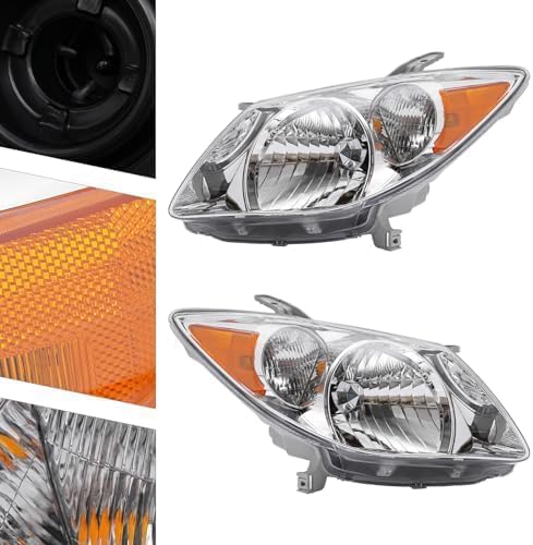 Set Of 2 Front Head Light Assembly Plastic Left Driver & Right Passenger Side Direct Replacement Compatible With 2005-2008 Pontiac Vibe GM2503249 GM2502249 88973539 88973540