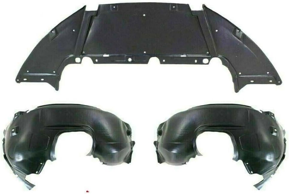 Front Engine Splash Shield Under Cover + Fender Liners Left Driver & Right Passenger Side Direct Replacement Compatible With 2012-2018 Ford Focus FO1228119 FO1248160 FO1249160