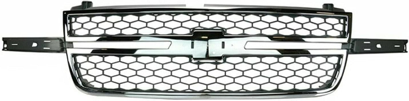 AUTOS PARTS PLUS Front Grille Chrome Without Center Bar + Moldings + Headlight Support Brackets Left Driver & Right Passenger Side Direct Replacement Compatible With 2003-2006 Chevrolet Silverado