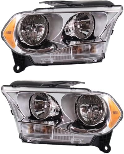 Set Of 2 Front Headlight Assembly Halogen With Chrome Interior Right Passenger & Left Driver Side Direct Replacement Compatible With 2011-2013 Dodge Durango CH2503228 CH2502228