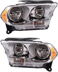 Set Of 2 Front Headlight Assembly Halogen With Chrome Interior Right Passenger & Left Driver Side Direct Replacement Compatible With 2011-2013 Dodge Durango CH2503228 CH2502228